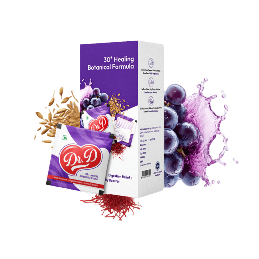 Dr.D packaging with grapes, cumin, and saffron
